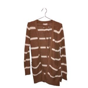 Pink Rose Medium brick mustard & white striped plush cardigan